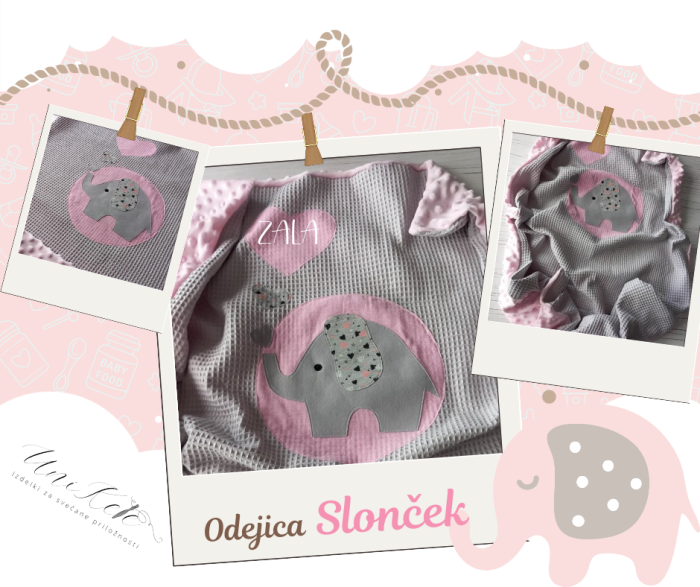 Odejica s šivano aplikacijo slončka - slika 2