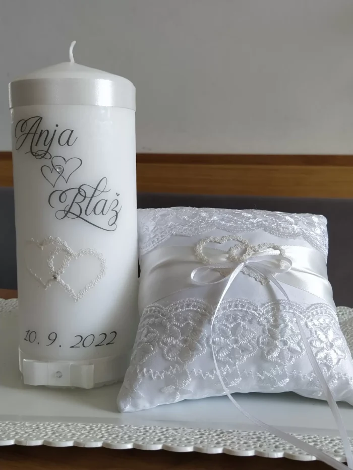 Komplet poročne sveče in blazinice za prstana - slika 6