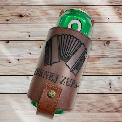 Usnjeno držalo za pivo z gravuro
