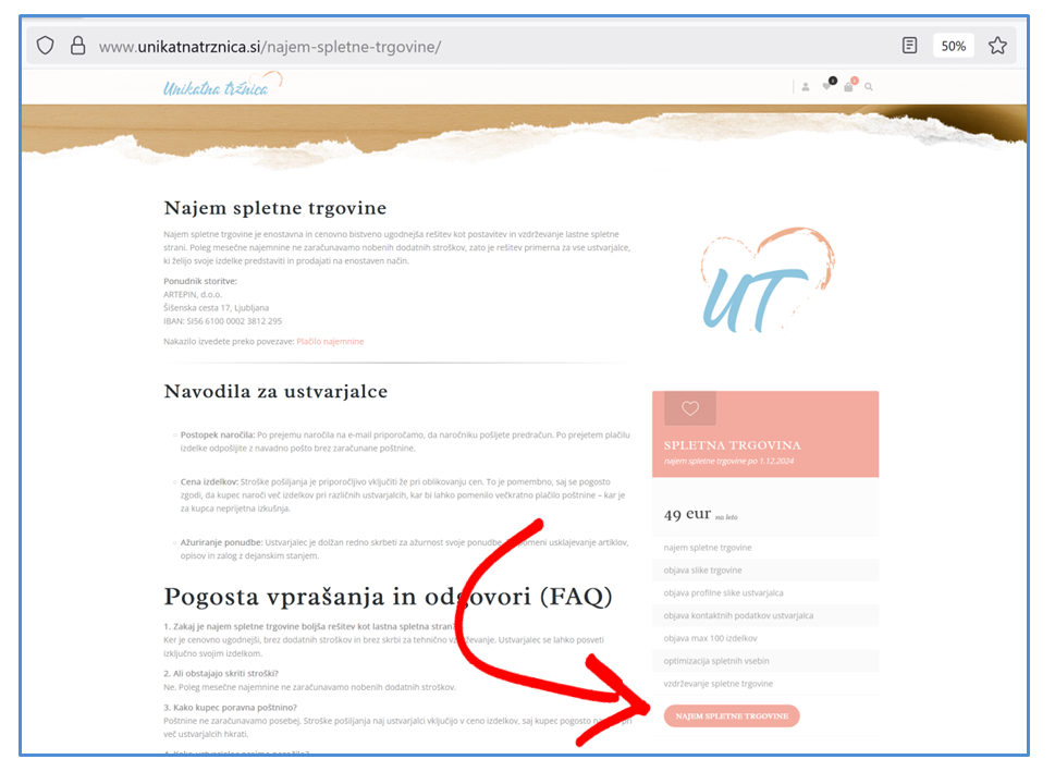 Najem spletne trgovine - povezava