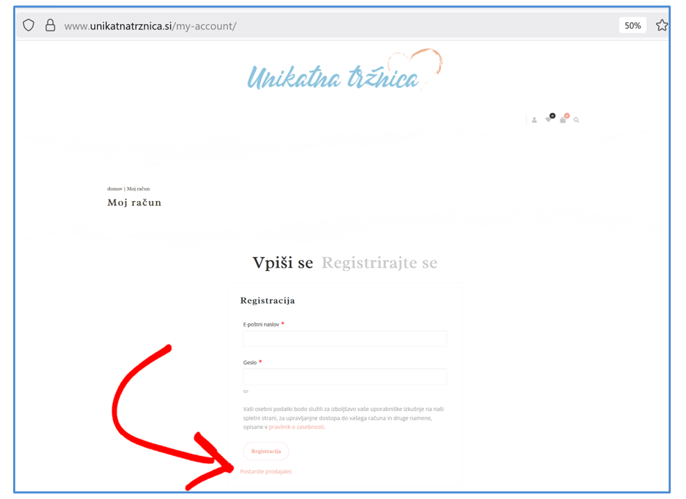 Vpis-registracija ustvarjalca Unikatna Tržnica