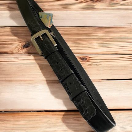 Usnjeni pas črni Krokodil s skrito zadrgo 4,3 cm