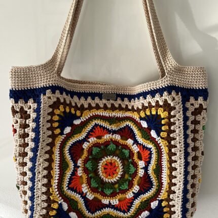 Kvačkana bombažna barvita torba, večja velikost, ročno delo,