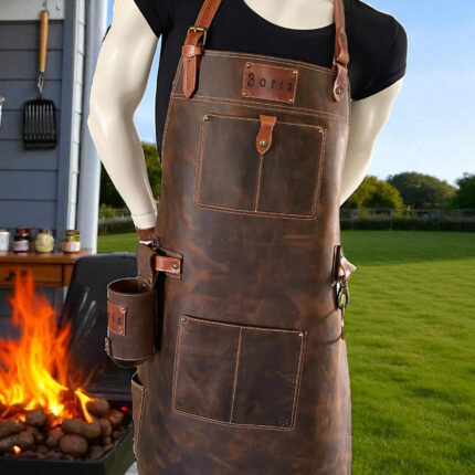 Usnjeni predpasnik za žar z gravuro imena