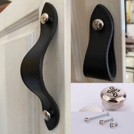 Usnjeni pohištveni ročaji z graviranimi medenina vijaki DDDesign.si