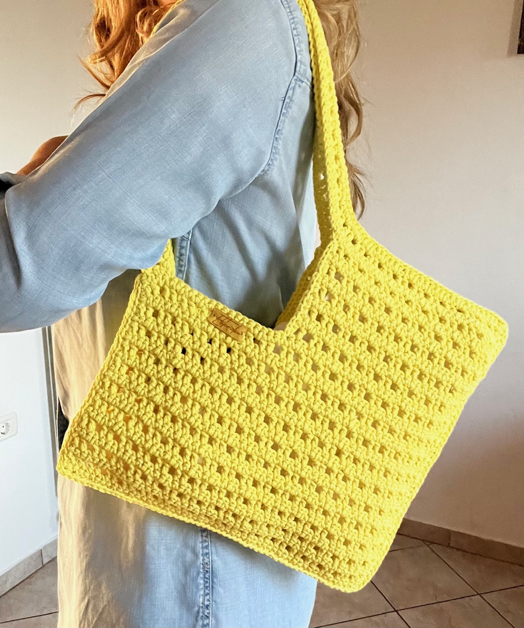 Kvačkana torbica v rumeni ali modri barvi, bombažna - slika 9