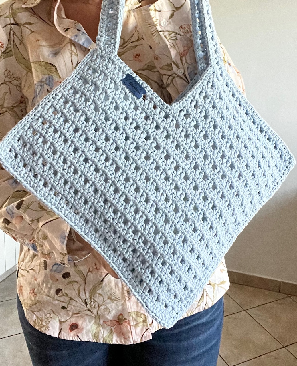 Kvačkana torbica v rumeni ali modri barvi, bombažna - slika 6