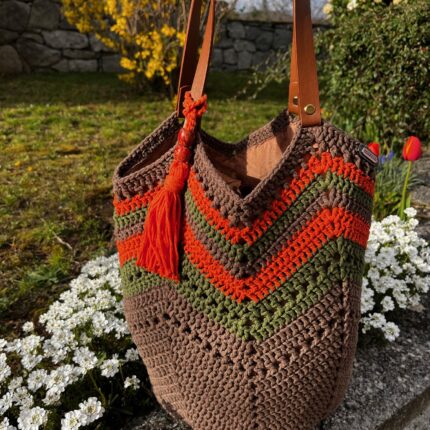 Ročno kvačkana torbica, bombažna, rjav odtenek