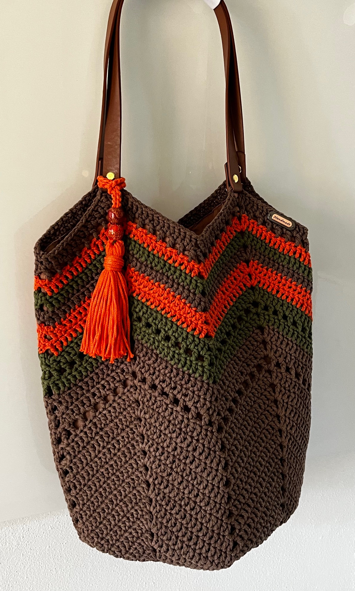 Ročno kvačkana torbica, bombažna, rjav odtenek - slika 3