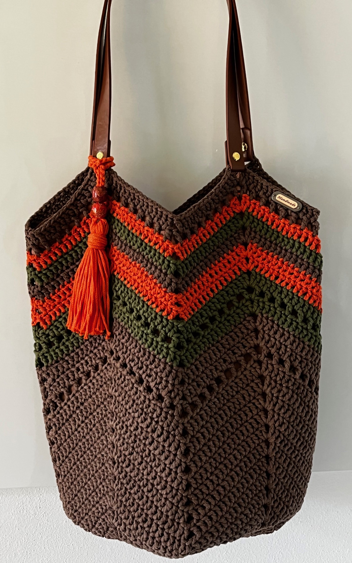 Ročno kvačkana torbica, bombažna, rjav odtenek - slika 2