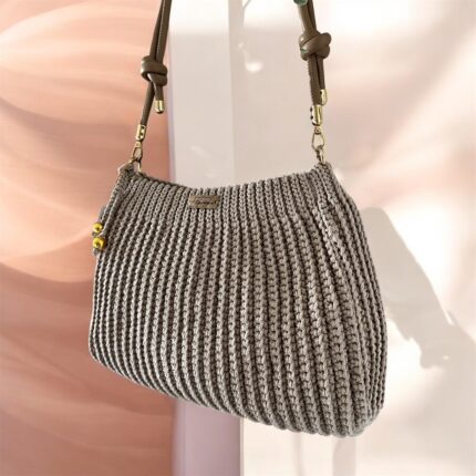 Kvačkana torbica v naravnem odtenku, bombaž