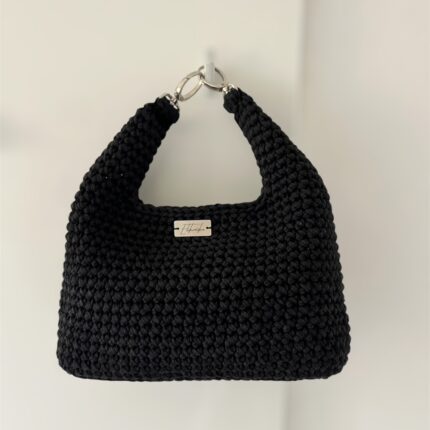 Kvačkana črna torbica, bombažna, unikat