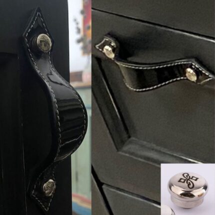 Usnjeni pohištveni ročaji z graviranimi medenina vijaki DDDesign.si